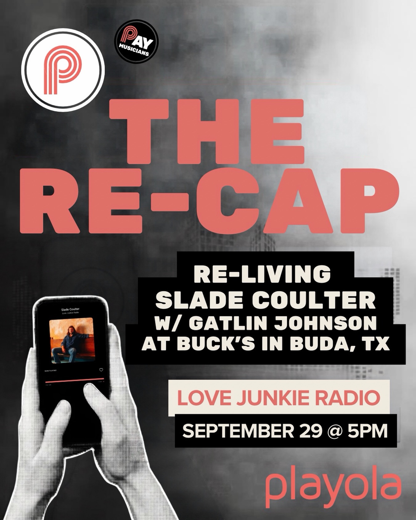 Tune in at 5pm for a Live Show Recap on LOVE JUNKIE RADIO by @sladecoulter on Playola! 

We’re re-living last Friday night’s show at @bucksbackyardtexas with @gatlinjohnsonmusic with some live recordings from the set🤘🏼🤘🏼
